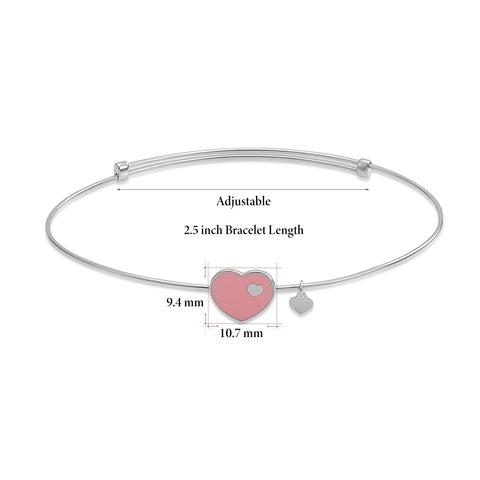 UNICORNJ 14K White Gold Adjustable Bangle Bracelet with Light Pink or Light Blue Enamel Heart Accent 7" Italy