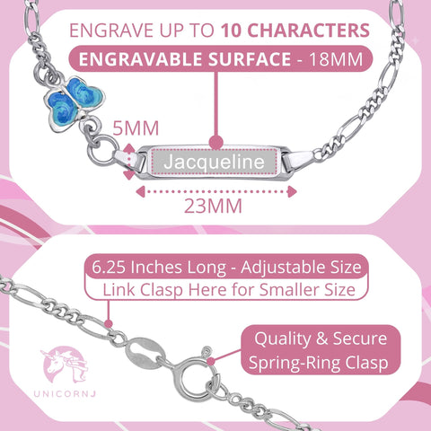 UNICORNJ Sterling Silver 925 Childrens Bracelet with Butterfly Enamel Charm Italy