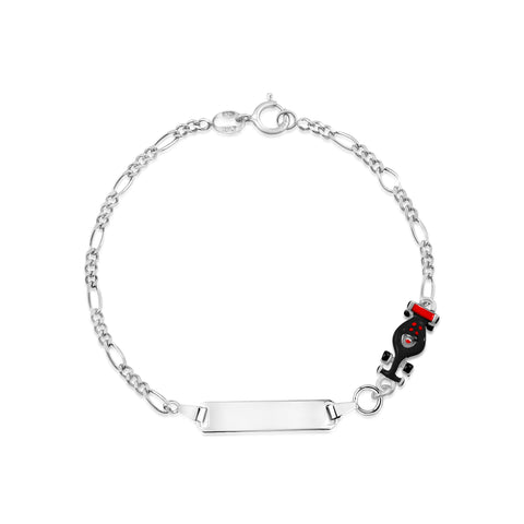UNICORNJ Sterling Silver 925 Engravable ID Bracelet Figaro Chain for Boys Girls with Enamel Charm 6.5"