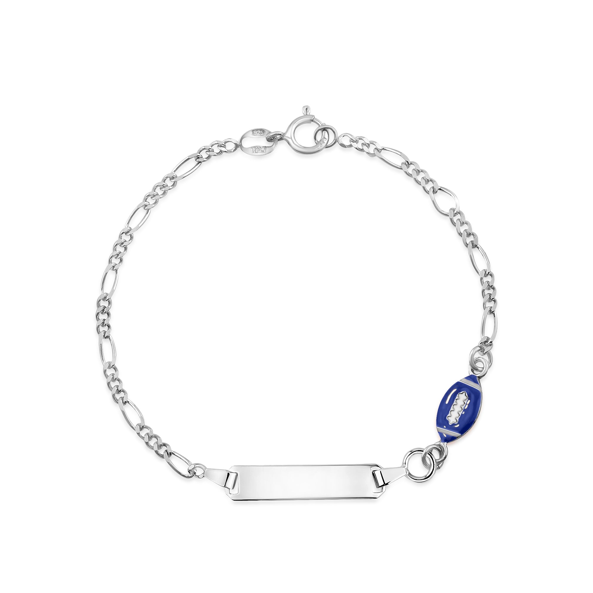 UNICORNJ Sterling Silver 925 Engravable ID Bracelet Figaro Chain for Boys Girls with Enamel Charm 6.5"