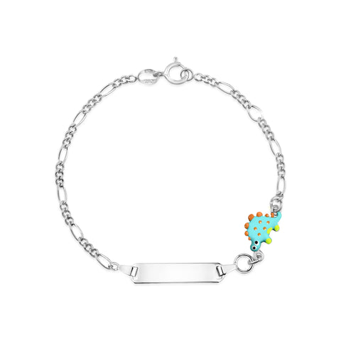 UNICORNJ Sterling Silver 925 Engravable ID Bracelet Figaro Chain for Boys Girls with Enamel Charm 6.5"