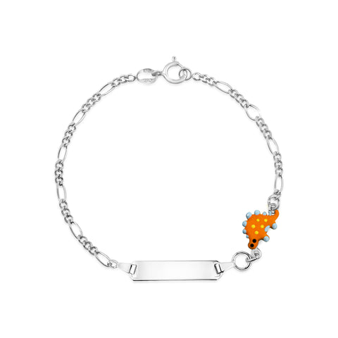 UNICORNJ Sterling Silver 925 Engravable ID Bracelet Figaro Chain for Boys Girls with Enamel Charm 6.5"