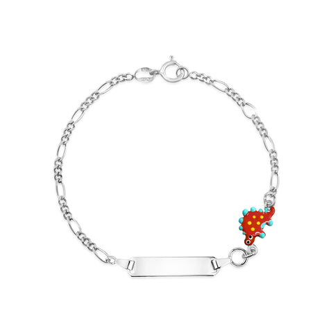 UNICORNJ Sterling Silver 925 Engravable ID Bracelet Figaro Chain for Boys Girls with Enamel Charm 6.5"