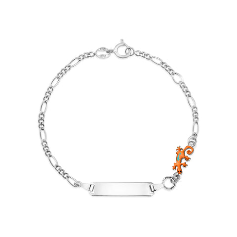 UNICORNJ Sterling Silver 925 Engravable ID Bracelet Figaro Chain for Boys Girls with Enamel Charm 6.5"