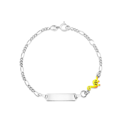 UNICORNJ Sterling Silver 925 Engravable ID Bracelet Figaro Chain for Boys Girls with Enamel Charm 6.5"