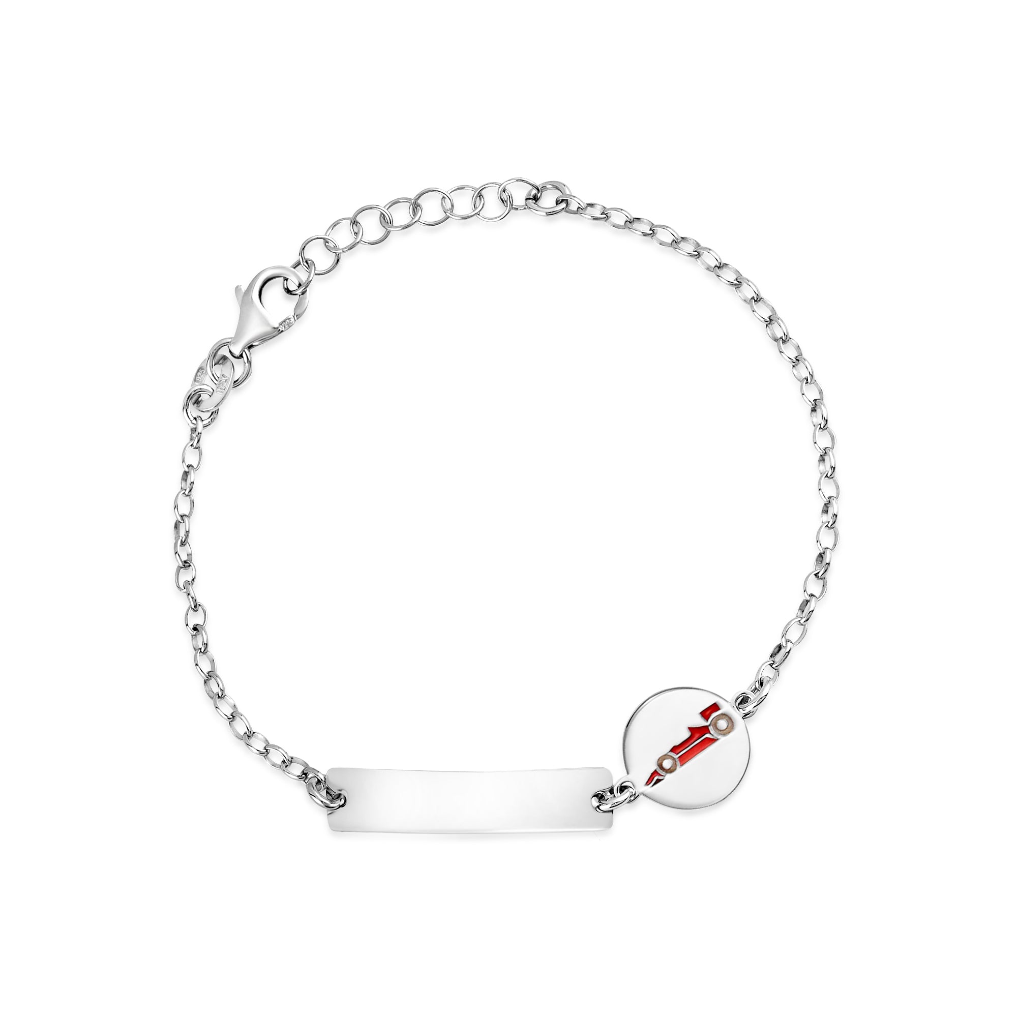 UNICORNJ Sterling Silver 925 Engravable ID Bracelet for Boys Girls Sports Enamel Rolo Chain 6.5"