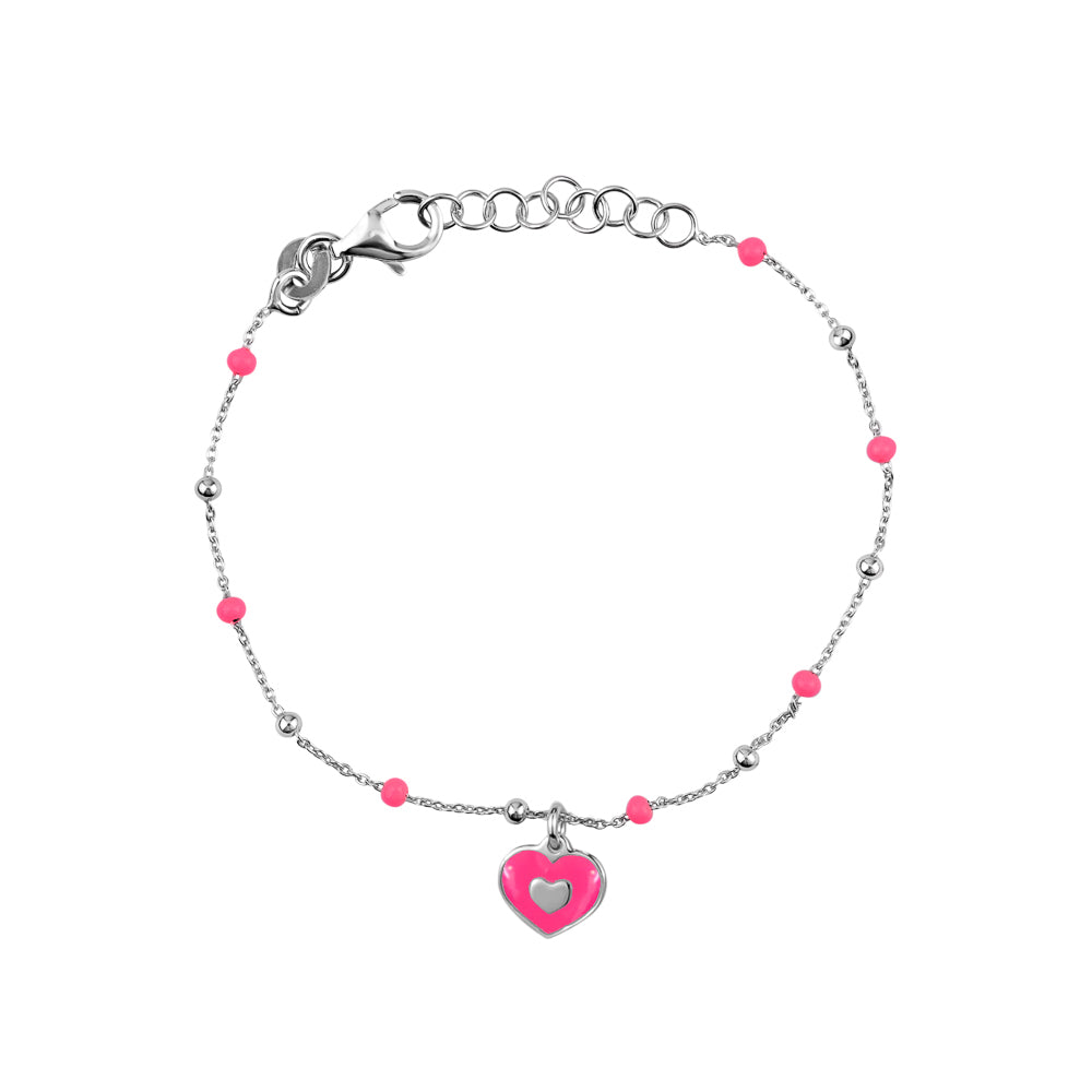 UNICORNJ Sterling Silver 925 Bracelet for Girls Heart with Enamel Beaded Chain 6.5"