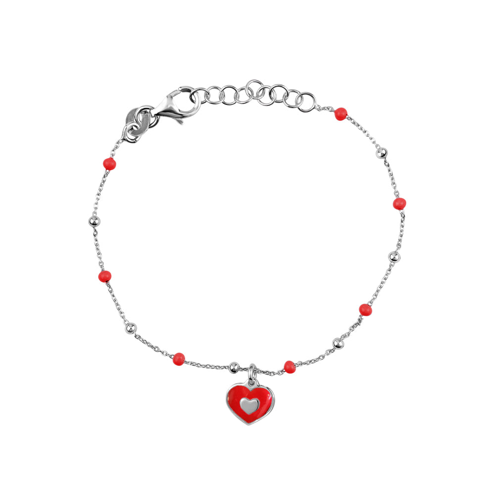 UNICORNJ Sterling Silver 925 Bracelet for Girls Heart with Enamel Beaded Chain 6.5"