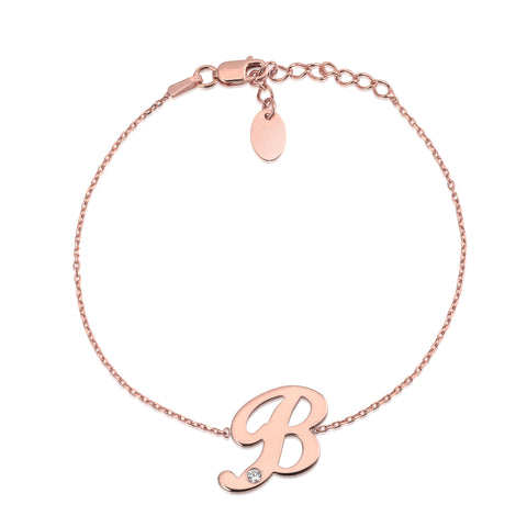 Initial Bracelet in Rose Gold Plated Sterling Silver with CZ Letters