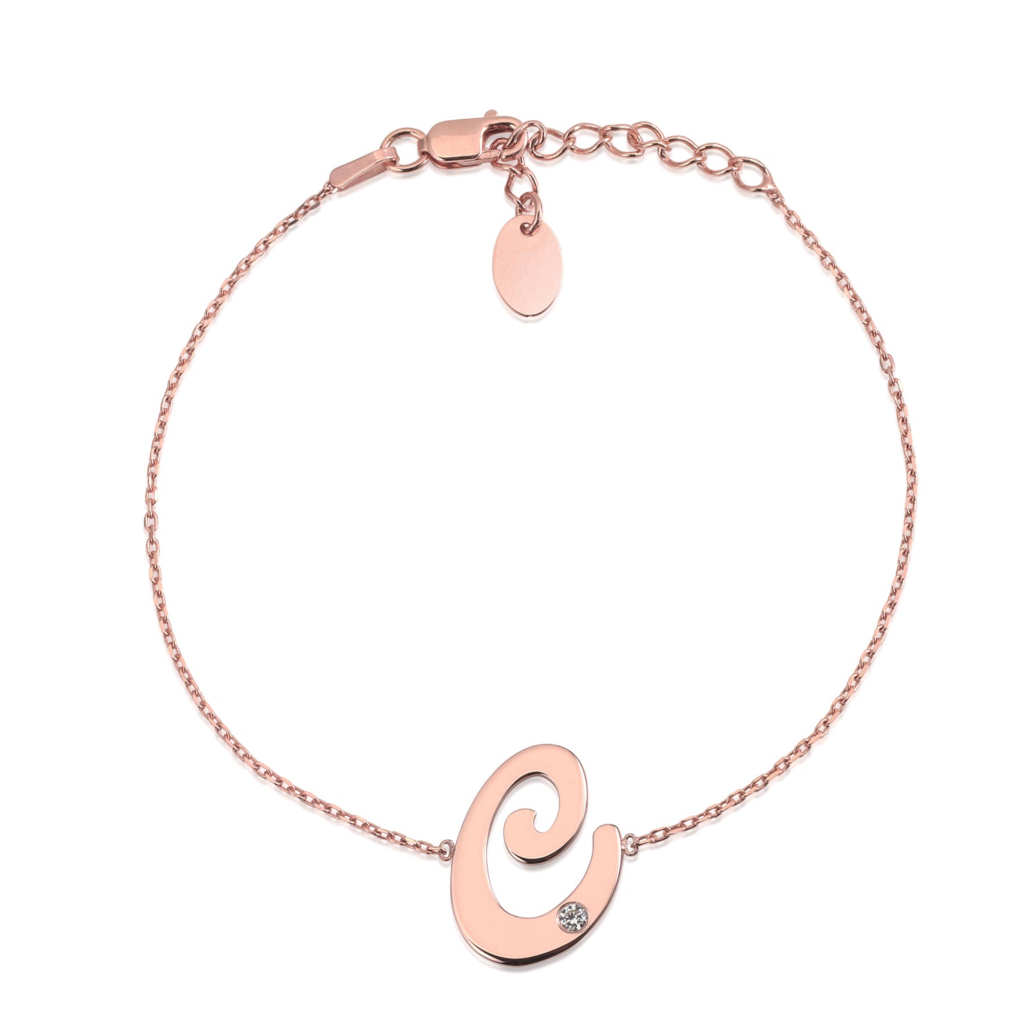 Initial Bracelet in Rose Gold Plated Sterling Silver with CZ Letters