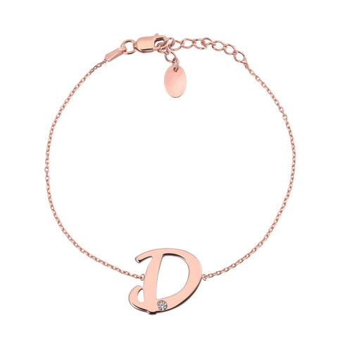 Initial Bracelet in Rose Gold Plated Sterling Silver with CZ Letters