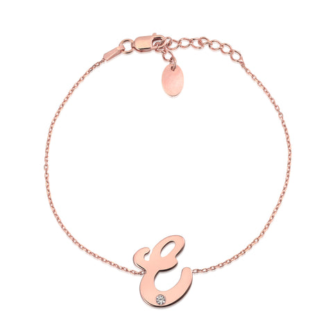 Initial Bracelet in Rose Gold Plated Sterling Silver with CZ Letters