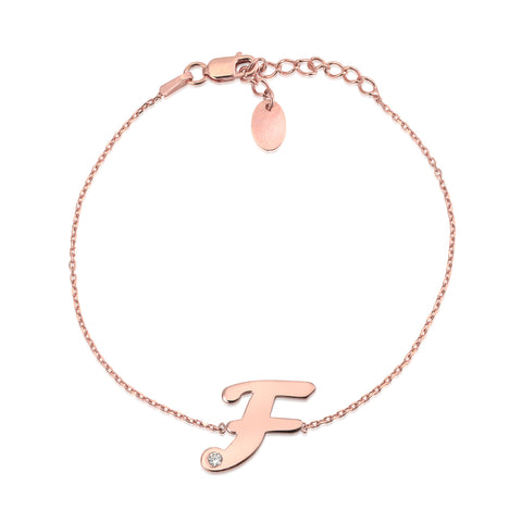 Initial Bracelet in Rose Gold Plated Sterling Silver with CZ Letters