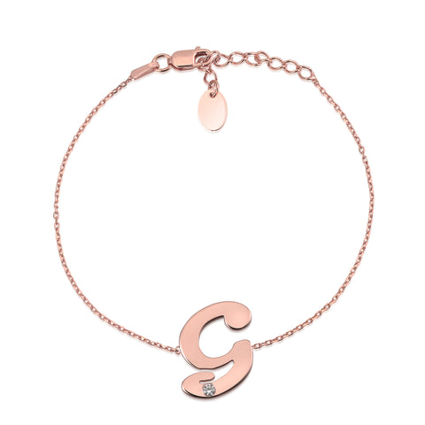 Initial Bracelet in Rose Gold Plated Sterling Silver with CZ Letters