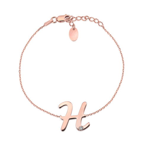 Initial Bracelet in Rose Gold Plated Sterling Silver with CZ Letters