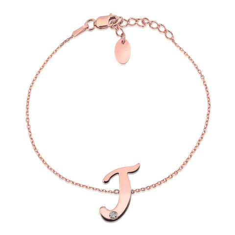 Initial Bracelet in Rose Gold Plated Sterling Silver with CZ Letters