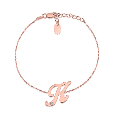 Initial Bracelet in Rose Gold Plated Sterling Silver with CZ Letters