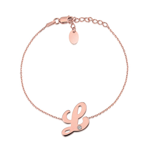 Initial Bracelet in Rose Gold Plated Sterling Silver with CZ Letters