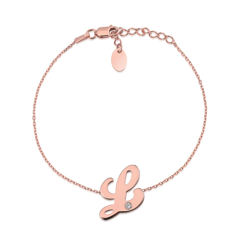 Initial Bracelet in Rose Gold Plated Sterling Silver with CZ Letters