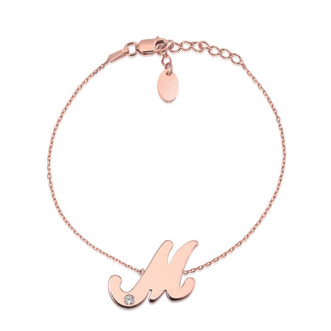 Initial Bracelet in Rose Gold Plated Sterling Silver with CZ Letters