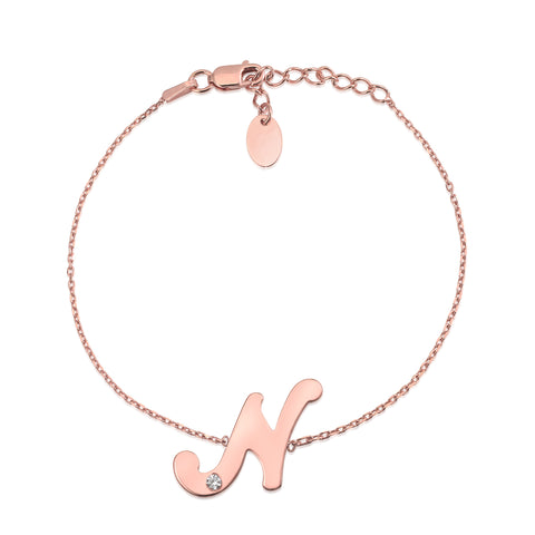 Initial Bracelet in Rose Gold Plated Sterling Silver with CZ Letters