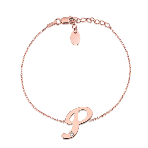 Initial Bracelet in Rose Gold Plated Sterling Silver with CZ Letters