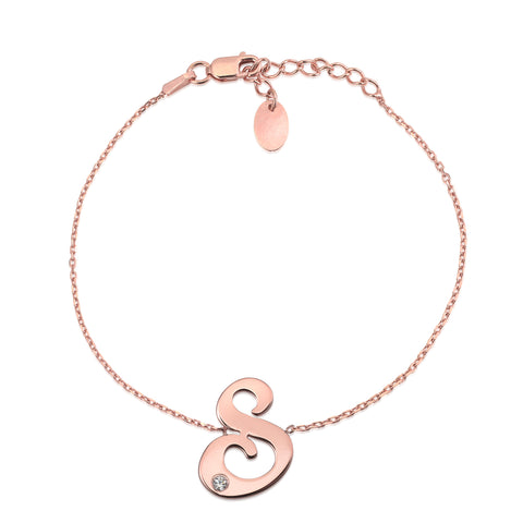Initial Bracelet in Rose Gold Plated Sterling Silver with CZ Letters