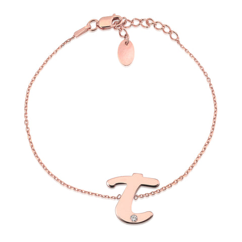 Initial Bracelet in Rose Gold Plated Sterling Silver with CZ Letters
