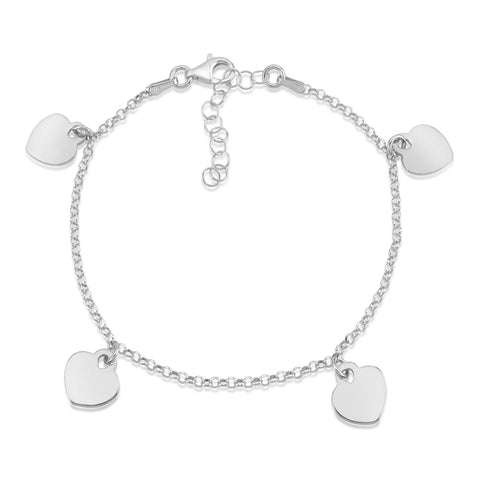 Sterling Silver Rose Gold High Polished Heart Charm Bracelet Rolo Chain 8"