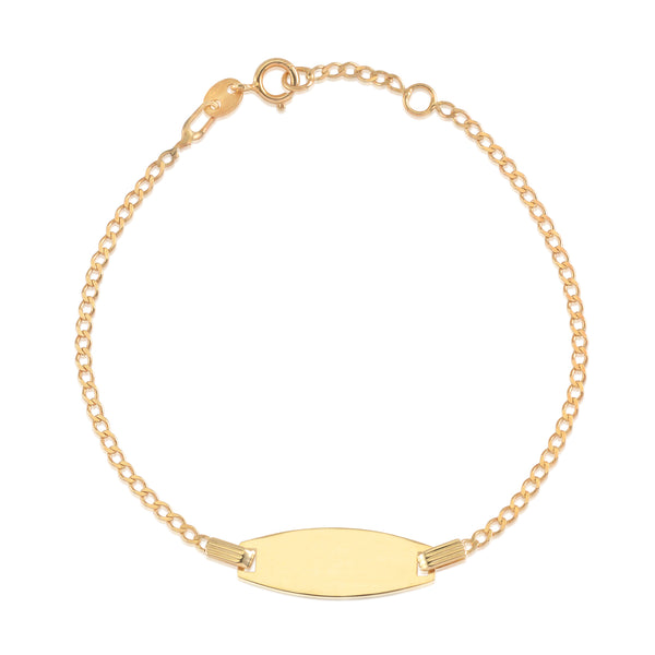 14K Yellow Gold Curb Chain ID Bracelet Girls Boys 6 Italy Bowed