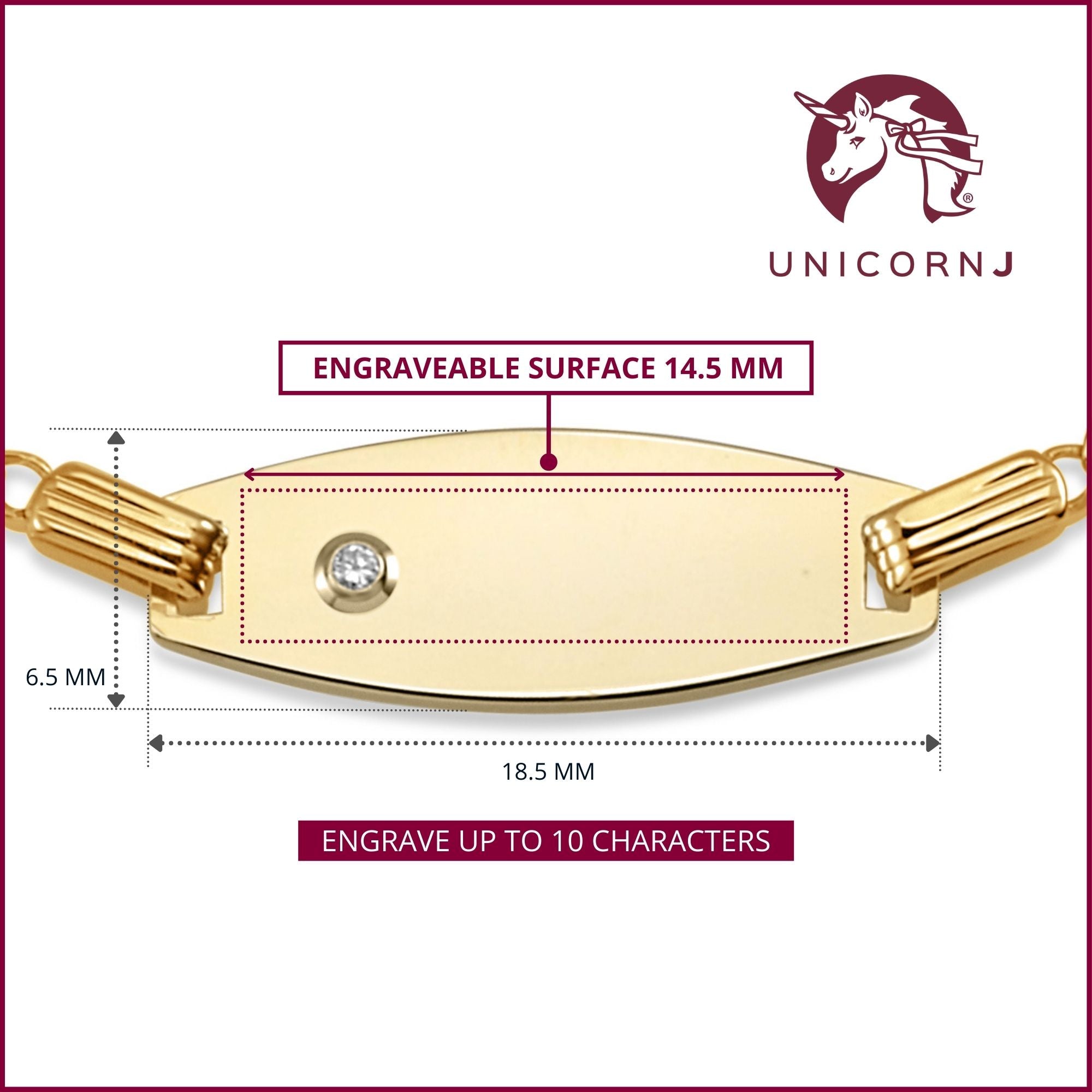 UNICORNJ Kids 14K Yellow Gold Bowed ID Bracelet Curb Chain 5.5" with Diamond Accent 0.01 ct Italy