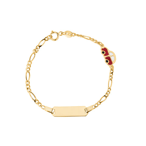 Kids ID Bracelet 14K Yellow Gold for Boys Figaro Chain Car Italy UNICORNJ 5.5"