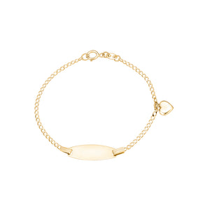 14k Gold ID Bracelet Engravable Girls Boys Kids Baby Gold Heart Charm Curb Chain Made in Italy