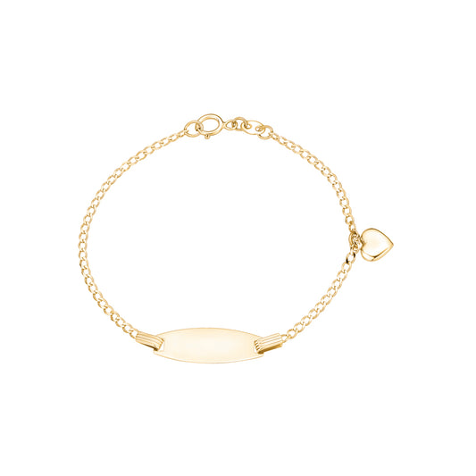 14k Gold ID Bracelet Engravable Girls Boys Kids Baby Gold Heart Charm Curb Chain Made in Italy