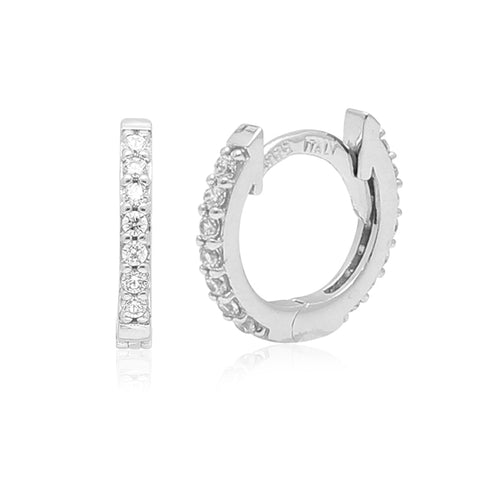 Huggie Earrings in 14k White Gold & CZ