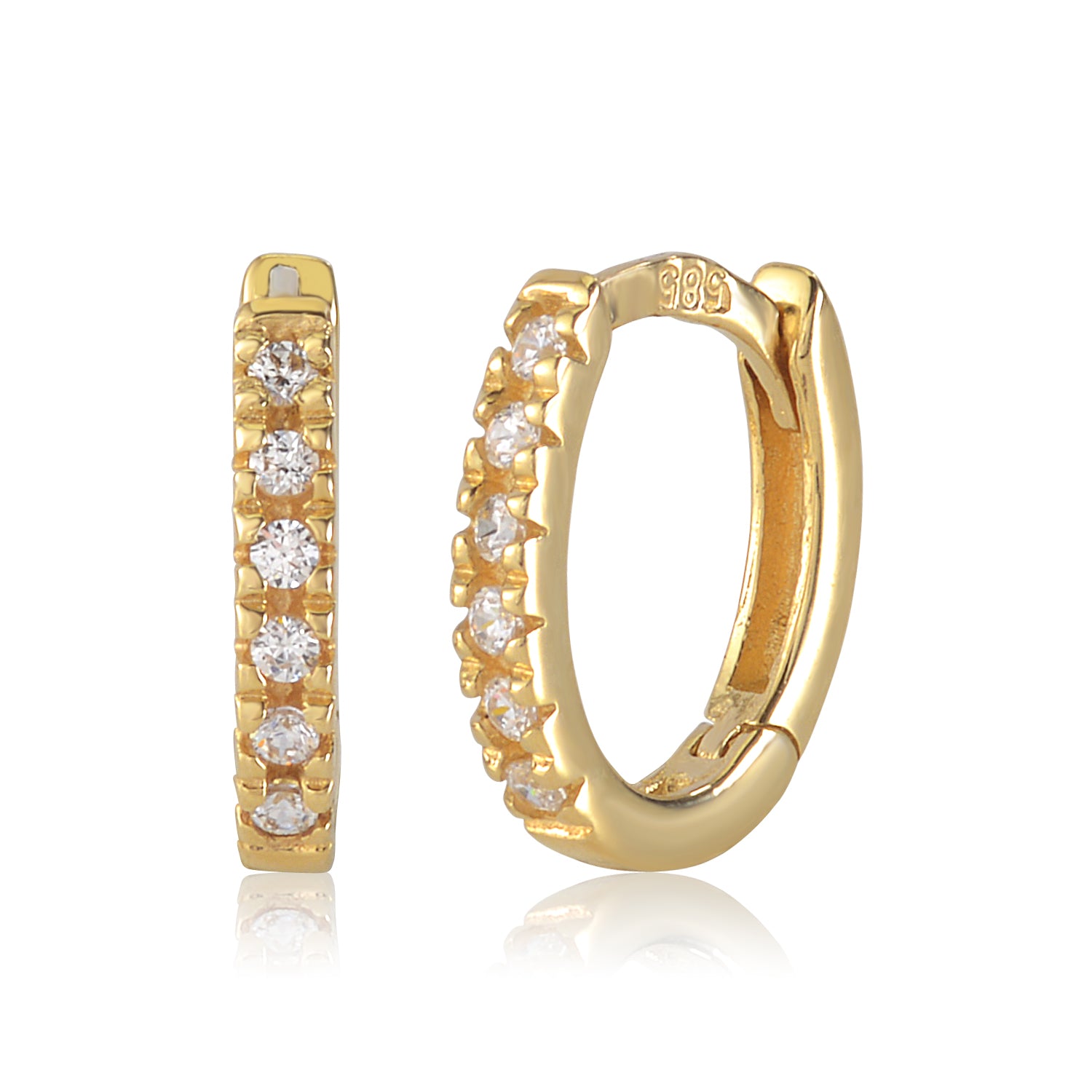 UNICORNJ 14K Gold Small Hoop Huggie Earrings with Simulated Diamonds Italy