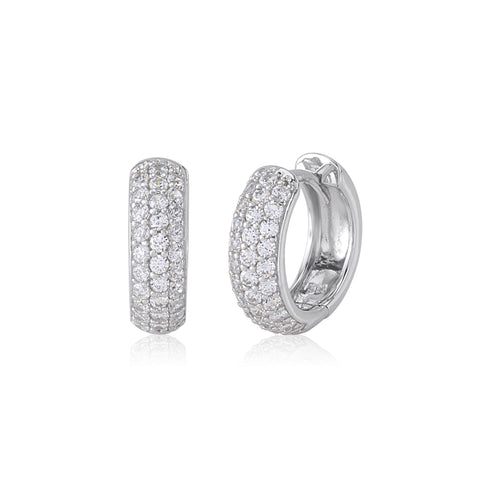 UNICORNJ 14K White Gold Wide Round Hoop Huggie Earrings with Pave CZ's 12mm Italy