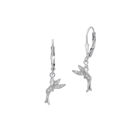 UNICORNJ Sterling Silver 925 Dark Pink Fairy Dangle Leverback Earrings with Pave CZ Italy
