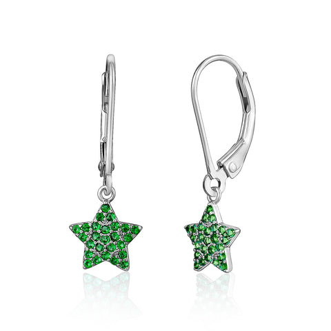 UNICORNJ Sterling Silver 925 Star Dangle Leverback Earrings with Pave Cubic Zirconia Italy