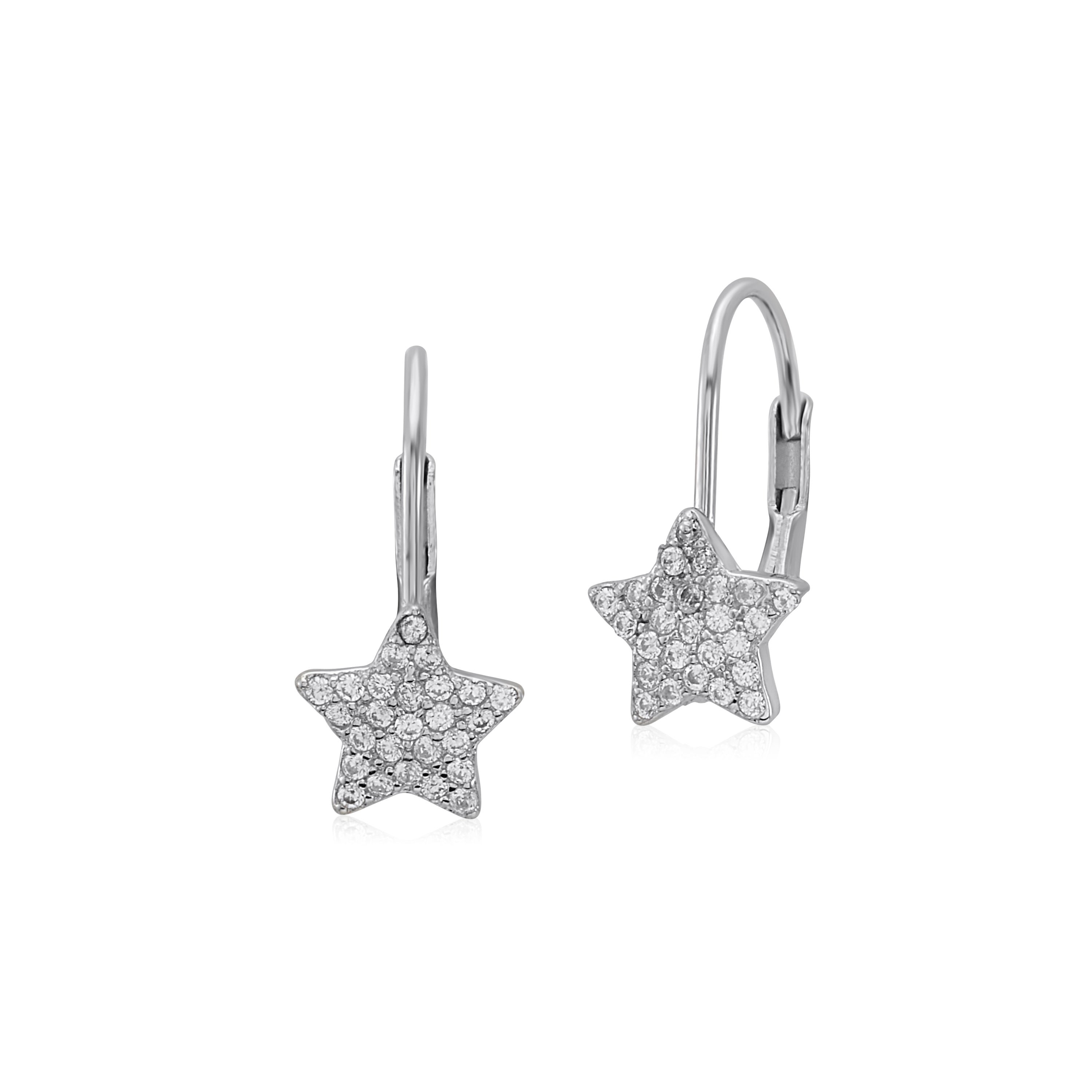UNICORNJ Sterling Silver 925 Pink or Purple Star Leverback Earrings with Pave CZ Italy
