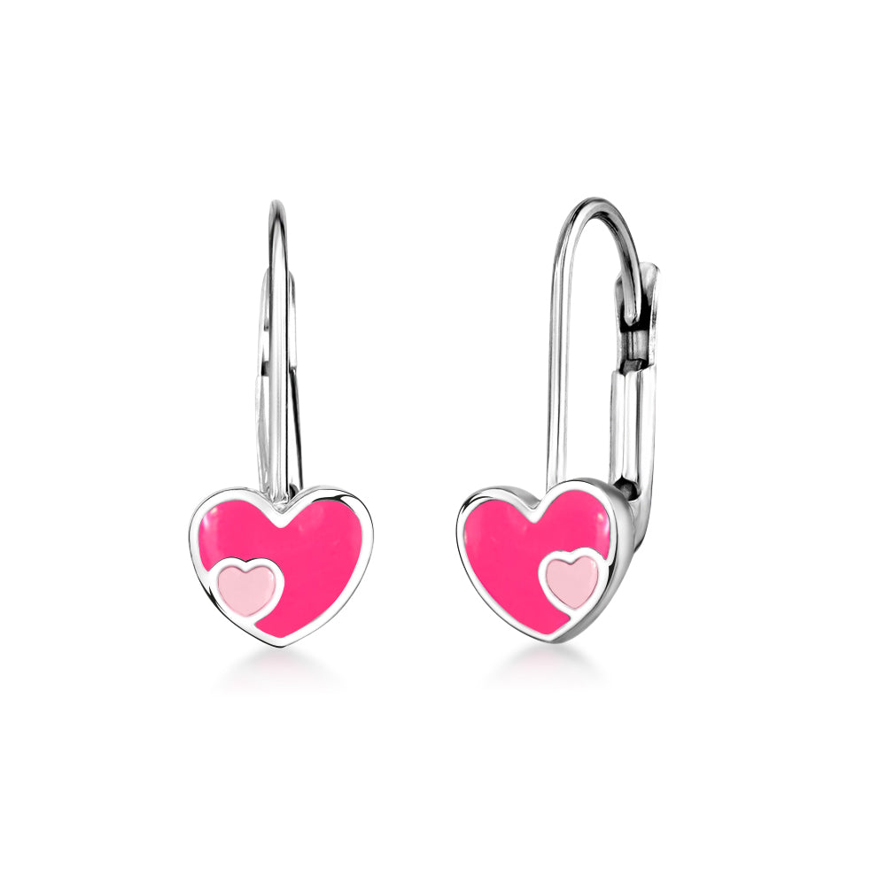 UNICORNJ Sterling Silver 925 Heart Earrings Leverback for Girls with Enamel