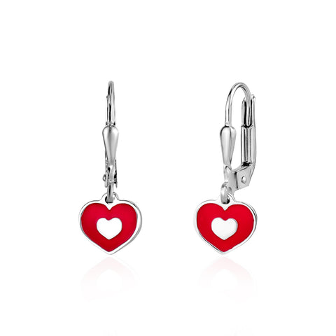 UNICORNJ Sterling Silver 925 Heart Earrings Leverback Dangle for Girls with Enamel Heart in Heart