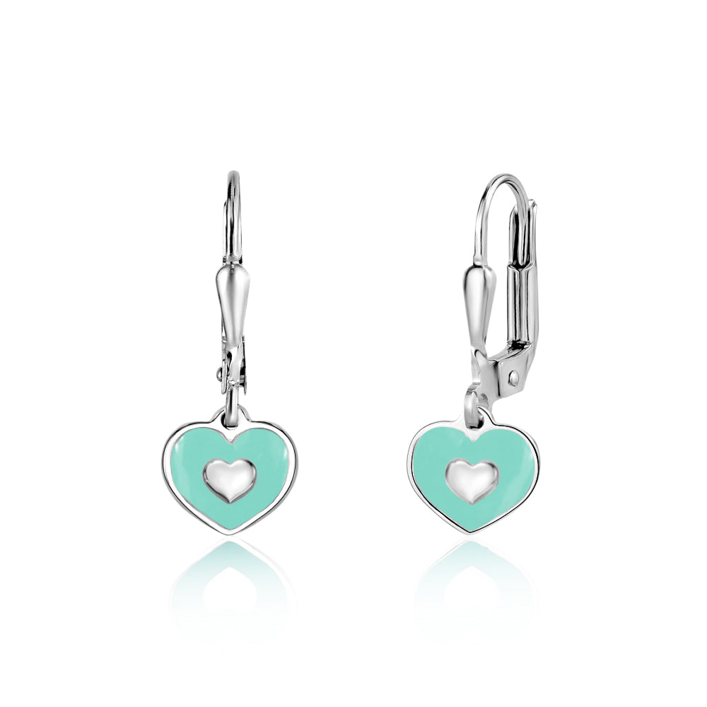 UNICORNJ Sterling Silver 925 Heart Earrings Leverback Dangle for Girls with Enamel Heart in Heart