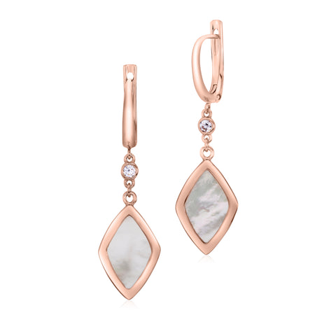 Sterling Silver Leverback Earrings with Bezel Set CZ and Mother of Pearl Dangle