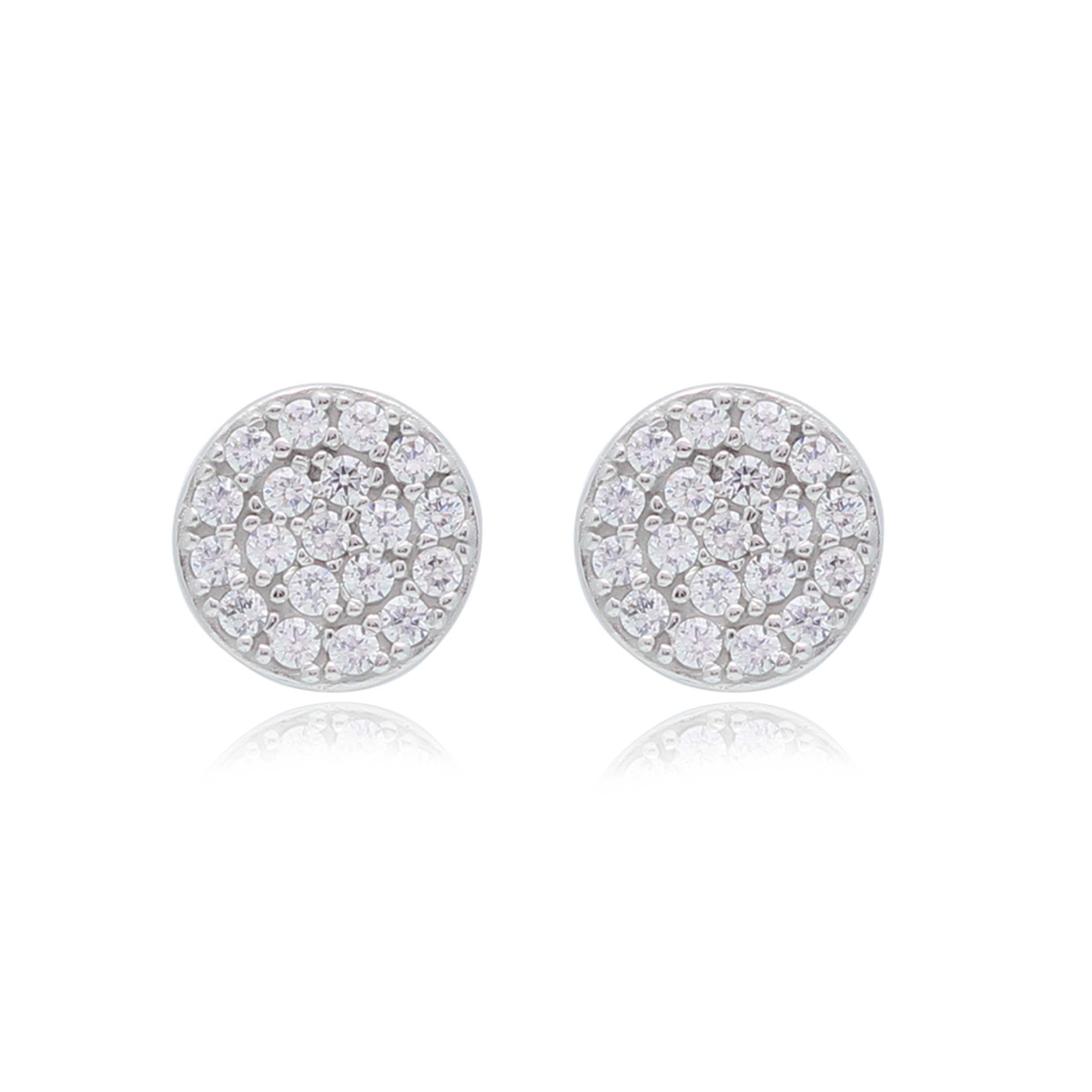 Disc Earrings in 14K Gold with CZ Pave