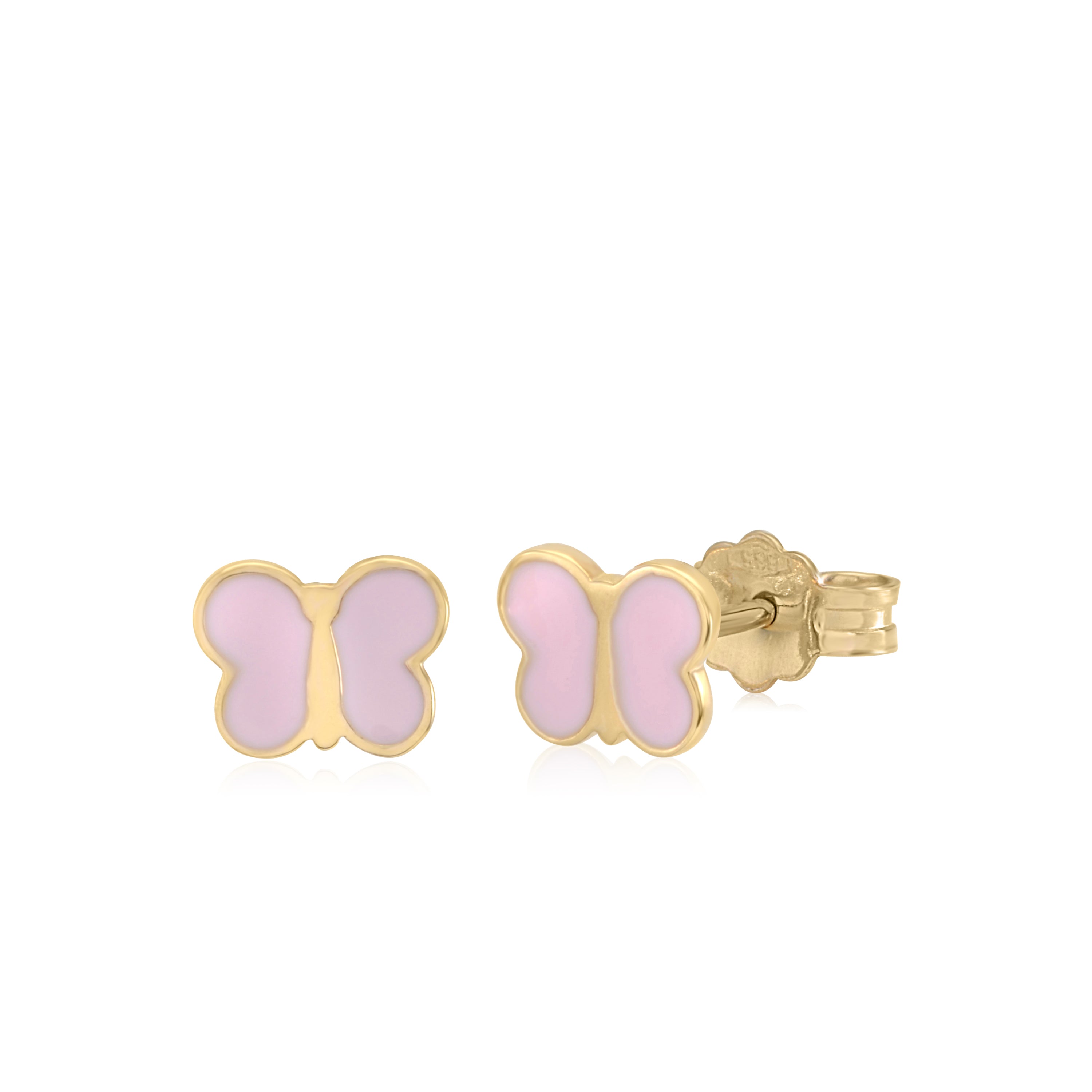 UNICORNJ 14K Yellow Gold Childrens Cute Post Stud Earrings with Enamel Italy