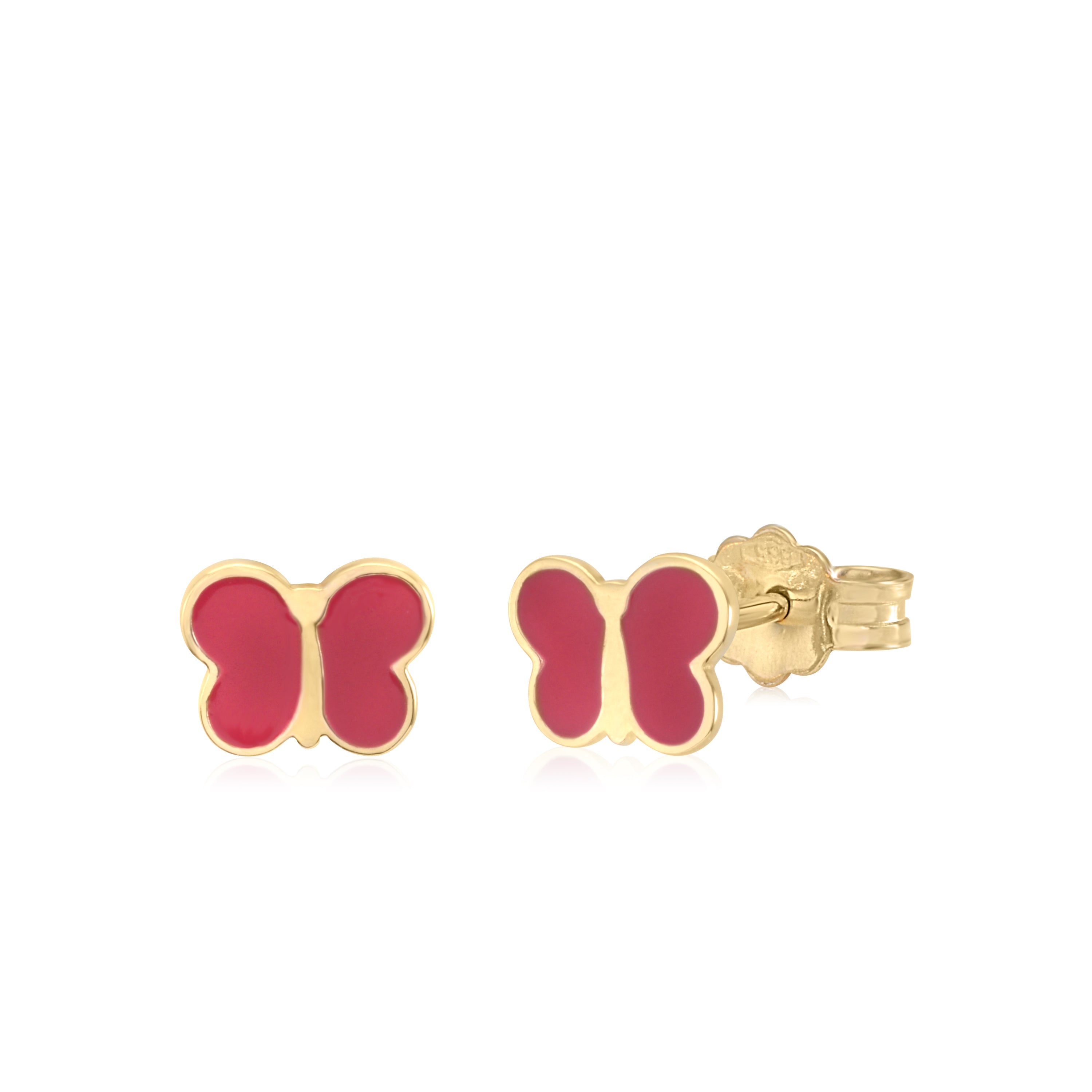 UNICORNJ 14K Yellow Gold Childrens Cute Post Stud Earrings with Enamel Italy