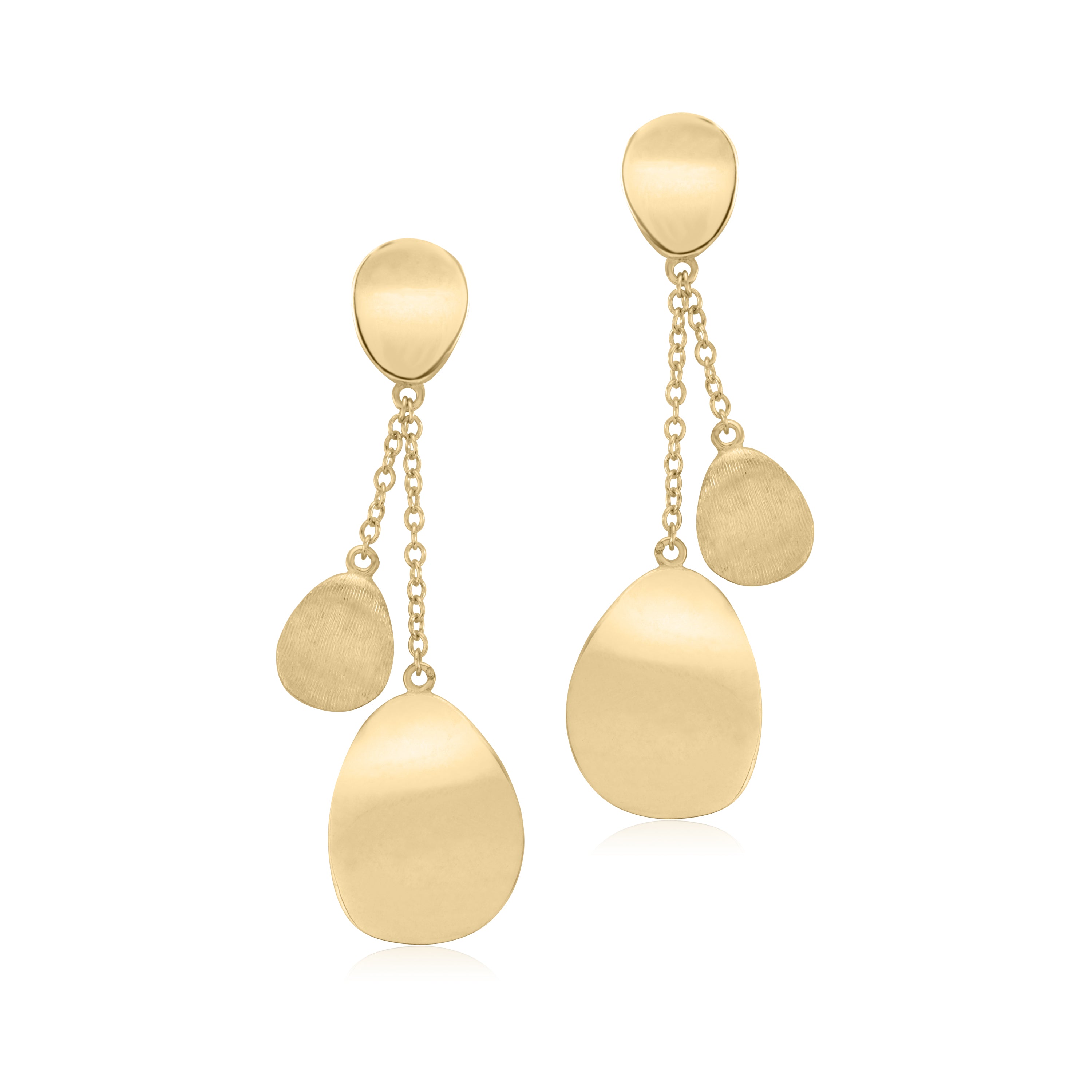 UNICORNJ 14K Yellow Gold Polished and Brushed Long Double Dangle Drop Curved Teardrop Earrings Italy
