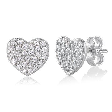 14K Yellow Gold White Gold and Red Heart Earrings Pave Simulated Diamonds