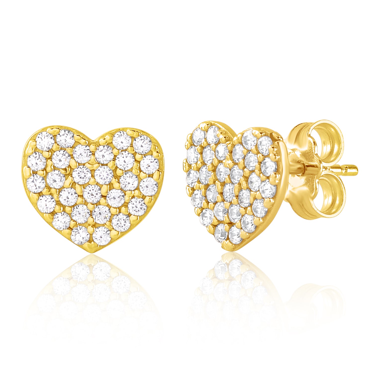 14K Yellow Gold White Gold and Red Heart Earrings Pave Simulated Diamonds